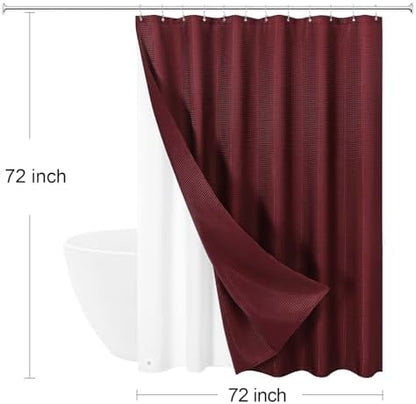 Gibelle 3 in 1 Burgundy Shower Curtain with PEVA Liner, 12 Hooks, 72x72