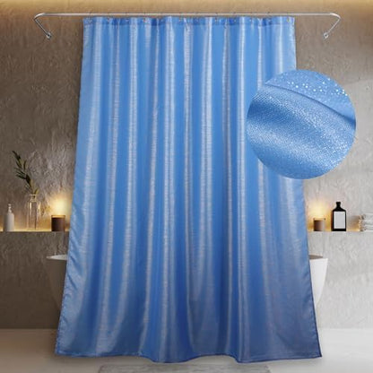 Sky Blue Glitter Shower Curtain: Waterproof Washable Quick Dry, 72Lx72W