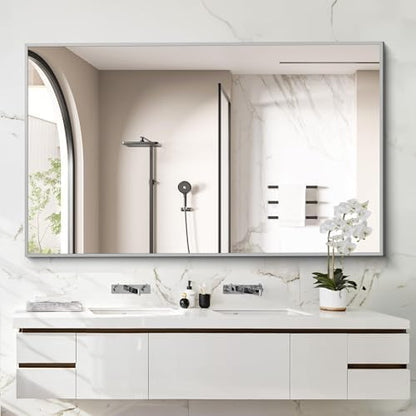 COFENY 36x60inch Brushed Nickel Bathroom Mirror, Silver Rectangle Mirror with Frame, Large Rectangular Wall Mirrors for Bathroom, Living Roomm, Hair Salon, Big Mirror Hang Horizontal/Vertical