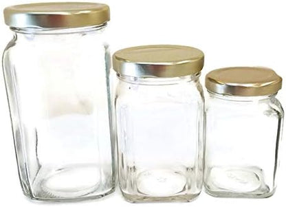 Nakpunar 12 pcs 6 oz Victorian Square Glass Jars with Silver Plastisol Lined Lids (6 fl oz, Silver)
