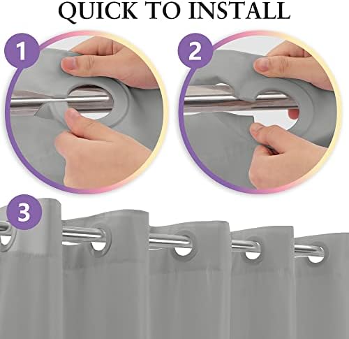 River Dream Extra Long Shower Curtain No Hooks or Liner Needed, Grey