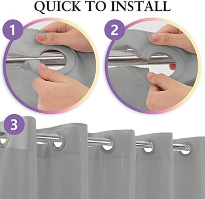 River Dream Extra Long Shower Curtain No Hooks or Liner Needed, Grey