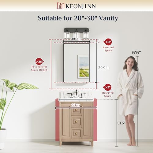 Keonjinn 20 x 30 Inch Black Bathroom Mirrors for Over Sink, Metal Framed