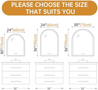 24"x36" Arched LED Lighted Bathroom Mirror with Lights