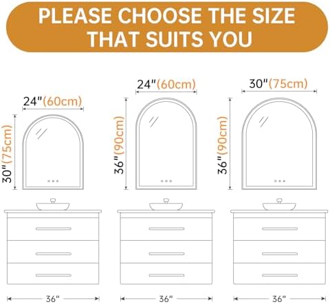 24"x36" Arched LED Lighted Bathroom Mirror with Lights