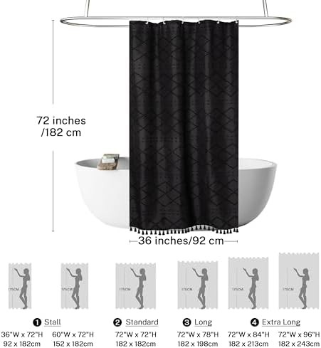 Siiluminisoy Small Stall Shower Curtain Black Fabric Shower Curtain 36 x 72 Half Size Tufted Texture Striped Textured Minimalist Cloth Shower Curtains for Bathroom