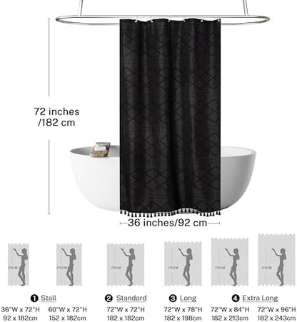 Siiluminisoy Small Stall Shower Curtain Black Fabric Shower Curtain 36 x 72 Half Size Tufted Texture Striped Textured Minimalist Cloth Shower Curtains for Bathroom