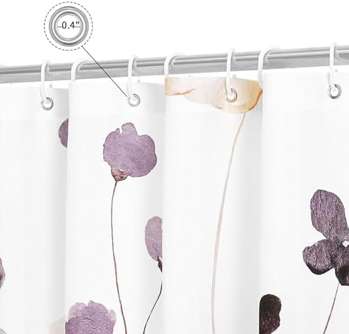Gibelle Purple Beige Watercolor Floral Fabric Shower Curtain, 72x72