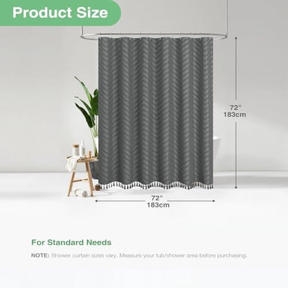 Dynamene Boho Farmhouse Shower Curtain Tufted Chevron 72"x72" Charcoal Grey