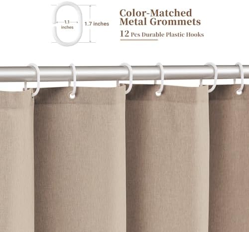 BTTN Extra Long Scalloped Linen Textured Shower Curtain, 72x96, Tan/Taupe