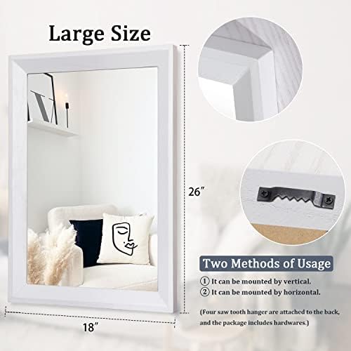 AAZZKANG Rectangular Wall Mirror Decorative Wood Framed Mirrors Large 26"x18" for Farmhouse Bedroom Bathroom Living Room Entryway Hanging Home Decor