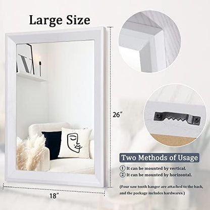 AAZZKANG Rectangular Wall Mirror Decorative Wood Framed Mirrors Large 26"x18" for Farmhouse Bedroom Bathroom Living Room Entryway Hanging Home Decor