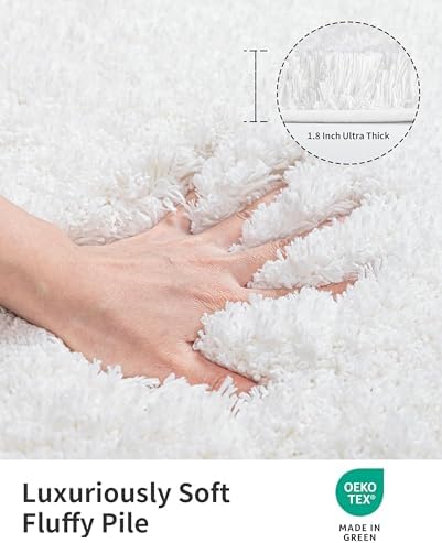 ILANGO White Toilet Rugs U Shaped 22" × 24" Non Slip & Super Absorbent Extra Thick Soft, Washable Bath Mats for Bathroom Floor, Microfiber Plush Shaggy Contour Bath Rugs for Toilet,Dry Quick