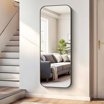 Bathroom Mirror, 60 x 24 inch Metal Framed Black Rectangle Mirror, Rounded Corner Rectangular Vanity Mirror, Large Wall Mounted Mirror for Modern Bedroom Living Room Horizontal or Vertical
