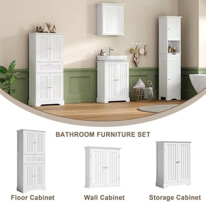 ChooChoo 51" H Bathroom Floor Cabinet with Drawer and Adjustable Shelves