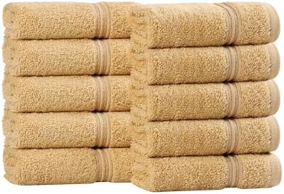 Superior Egyptian Cotton 10-Piece Face Towel Set , Small Towels For Facial, Spa, Quick Dry, Absorbent Towels, Bathroom Accessories, Guest Bath, Home Essentials, Washcloth, Airbnb, Gold