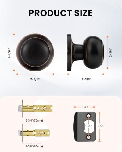 Haidms 1 Pack Oil Rubbed Bronze Passage Door Knob, Bronze Closet Door Knobs, Passage Doorknob Interior for Closet or Hall, Hallways