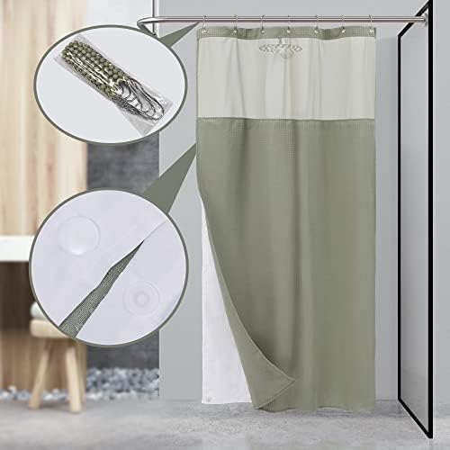 N&Y HOME Stall Waffle Weave Shower Curtain with Snap-in Liner 36x72, Sage