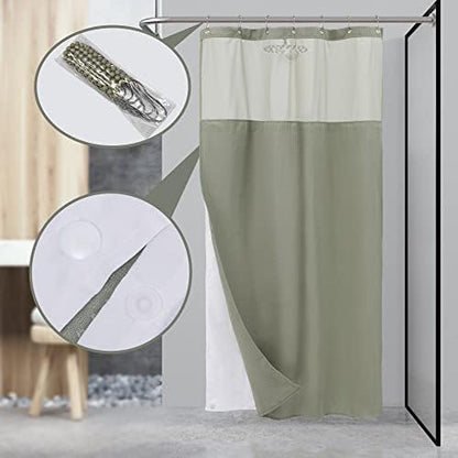 N&Y HOME Stall Waffle Weave Shower Curtain with Snap-in Liner 36x72, Sage