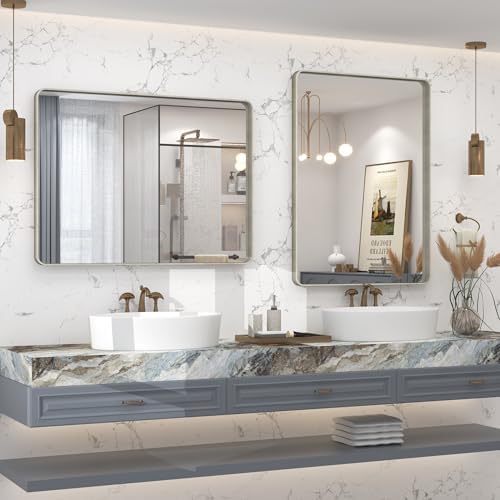 22x30 Inch Silver Brushed Nickel Bathroom Mirror