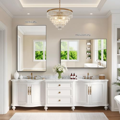 DESBING Black Bathroom Mirror for Wall, 30x48 Inch Rectangle Mirrors with Metal Frame, Modern Vanity Wall Mirror Decor for Entryway Hangs, Bathroom, Living Room Horizontal or Vertical