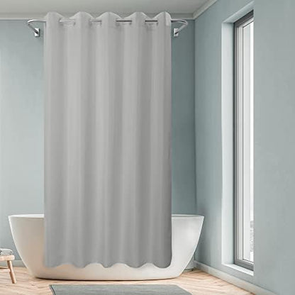 River Dream Extra Long Shower Curtain No Hooks or Liner Needed, Grey