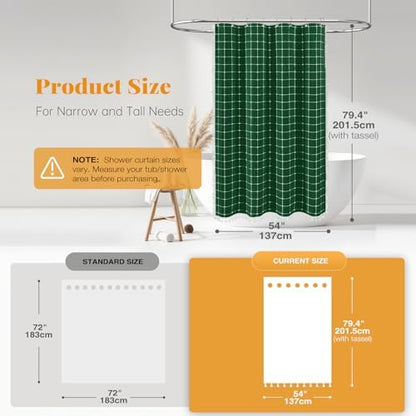 BTTN 54x78 Boho Linen Heavy Duty Fabric Shower Curtain Set, Emerald Green