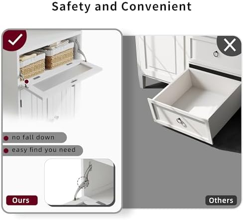 ChooChoo Bathroom Cabinet with Flip Glass Drawer,Freestanding