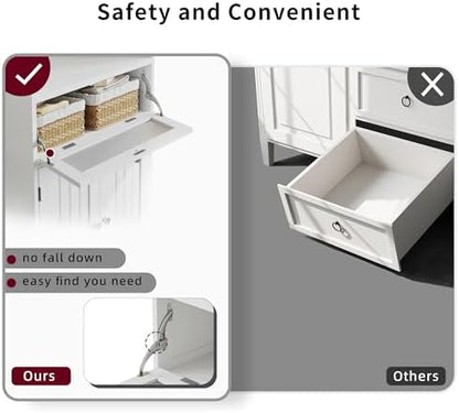 ChooChoo Bathroom Cabinet with Flip Glass Drawer,Freestanding