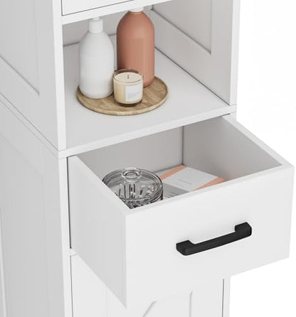 Homhedy 67" H Tall Bathroom Storage Cabinet with Barn Doors and Drawer