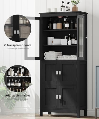 Akxomel 53.1" Tall Bathroom Cabinet 6 Doors Linen Floor Storage Cabinet