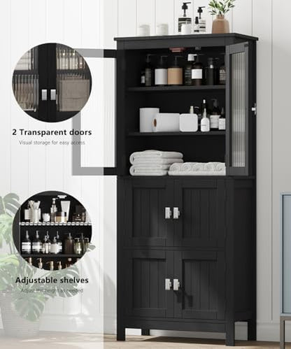 Akxomel 53.1" Tall Bathroom Cabinet 6 Doors Linen Floor Storage Cabinet