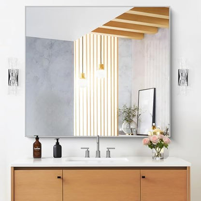 DESBING 36" x 40"Bathroom Mirror, Silver Rectangle Corner Wall Mirror with Metal Frame, Decorative Rectangular Vanity Mirror for Bedroom Bathroom Living Room Entryway (Horizontal/Vertical)