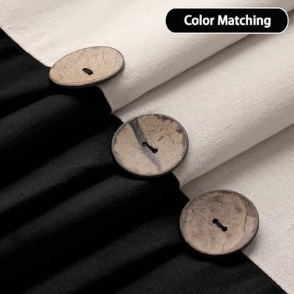 Farmhouse Shower Curtain Linen Button Cream-Black 72" W x 72" L