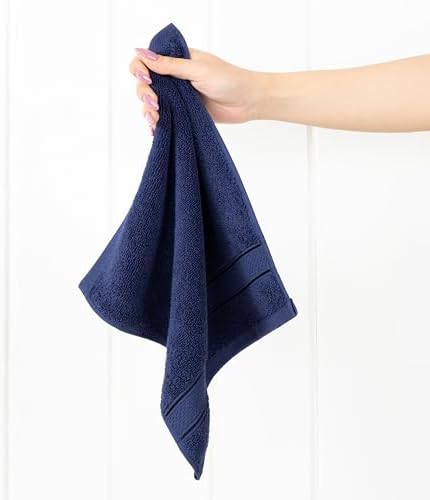 American Soft Linen Salem Washcloth Sets, 4 Piece Luxury 600 GSM 100% Cotton Washcloths for Bathroom, 13x13 inches Washrags Premium Quality Hand Face Towels, Navy Blue