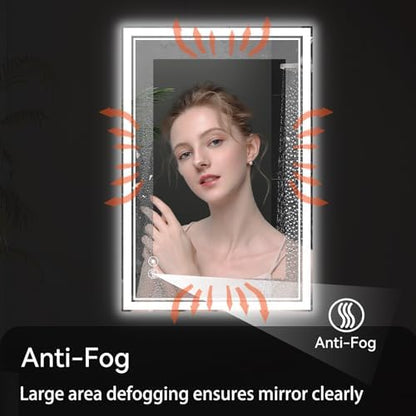 28“ x 36” LED Bathroom Mirror, Wall Vanity Mirror with Smart Anti-Fog