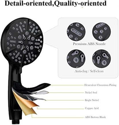 Matt Black Shower Head with Handheld Spray High Pressure-Multifunction Strong Flow Rain Massage Showerhead with Extra long Hose and Adjustable Overhead Holder – La Mejor Regaderas Modernas Para Ducha