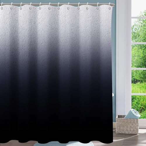 Black Ombre Diatomaceous Earth Shower Curtain Set, 72x72 Inch, Rustic Farmhouse Style for Bathroom
