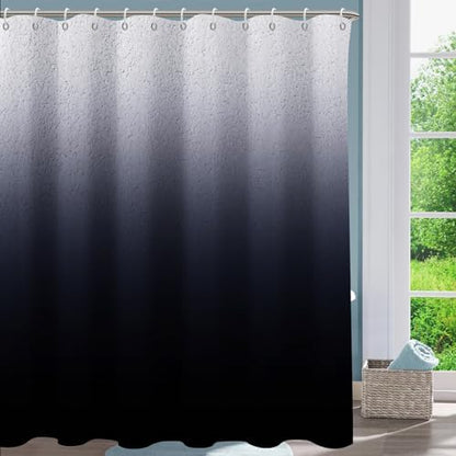 Black Ombre Diatomaceous Earth Shower Curtain Set, 72x72 Inch, Rustic Farmhouse Style for Bathroom