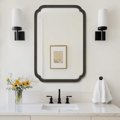 WallBeyond 24" x 36" Rounded Corner Arch Wall Mirror with Wood Frame for Entryway, Living Room or Bedroom Home Decor - Light Woodgrain [24" x 36" Black]