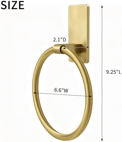 STWWO Gold Towel Ring for Bathroom, Adhesive Hand Towel Holder for Bathroom, Kitchen, No Drill