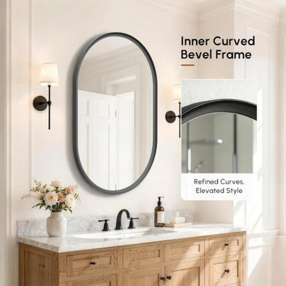 USHOWER Black Pill Oval Mirror for Bathroom 24x36 Inch