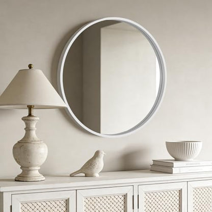 WallBeyond Round Wood Mirror 28 inch Circle Wall Mirror for Bathroom Round Wall Mirror for Wall Decor, Vanity, Entryway Living Room (White)