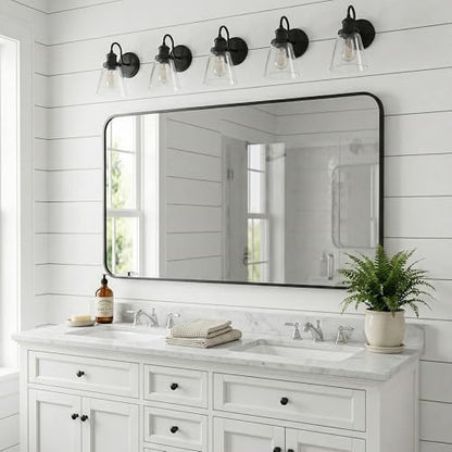 30x48 Inch Matte Black Rounded Rectangle Bathroom Vanity Mirror