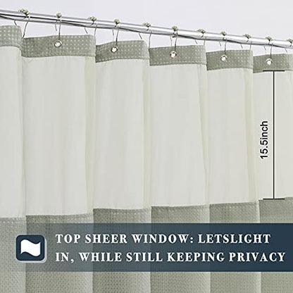 N&Y HOME Waffle Weave Shower Curtain with Snap-in Liner Sage Green, 71x72