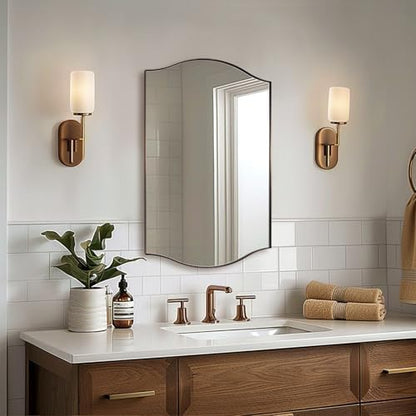 ANDY STAR 20"x30" Bronze Bathroom Mirror, Rectangle Scalloped Wall Mirror in Stainless Steel Metal Frame, Modern Brushed Bronze Finish with Curved Edge Design, Wall-Mount Mirror for Bathroom, Entryway