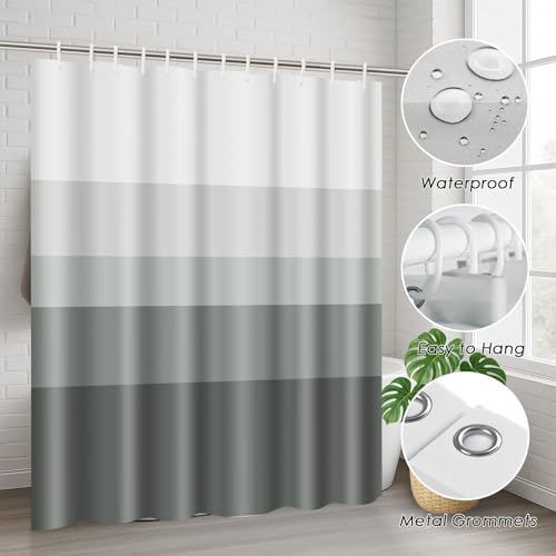Bathroom Sets with Shower Curtain and Rugs, 4 Pcs Ombre Striped