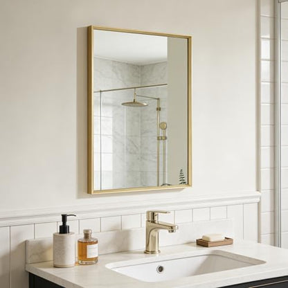 Bathroom Mirror for Wall, 24x16 Inch Framed Vanity Mirror Brushed Gold