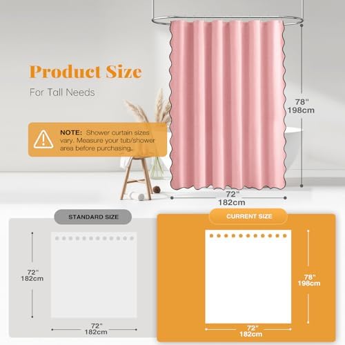 BTTN 72x78 Boho Scalloped Linen Textured Cloth Shower Curtain Set, Pink