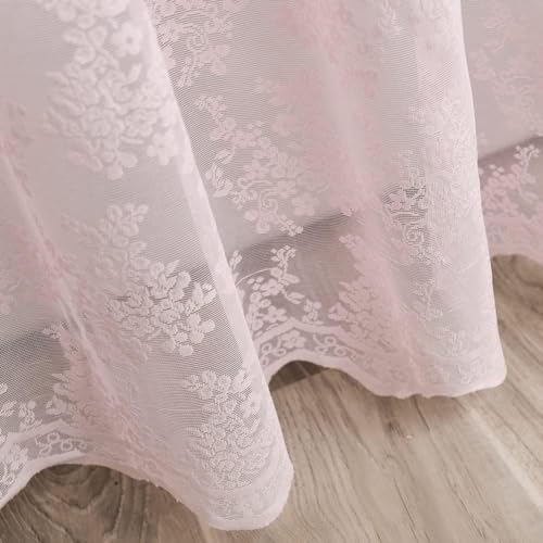 Pink Lace Shower Curtain 36x72, Cute Girly Half Size with Attached Valance